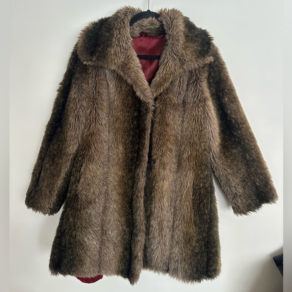 Vintage Tissavel Fake Fur Coat – Brown‎ – Fits Like L